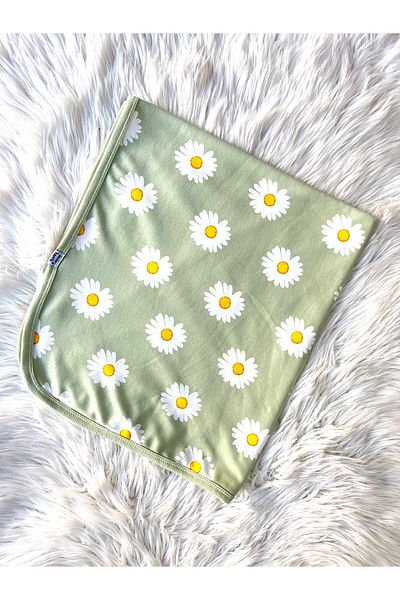 Linda Harris Daisy Pattern Green Double Layer 80X90 Baby Blanket