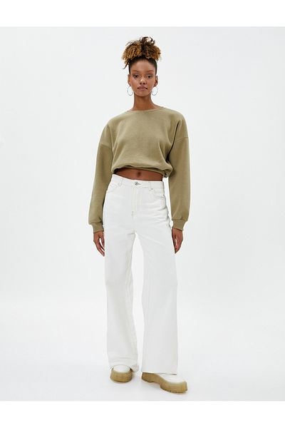 Koton Crop φούτερ Crew λαιμόκοψη με ραβδώσεις μέσης μακρύ μανίκι