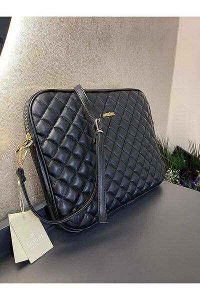 Armine Quilted Large Fit Leather Shoulder Bag Suitable for Daily Use Black Bag