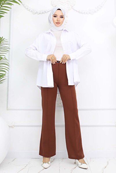 benguen Buttoned Palazzo Trousers Tan Model 3043