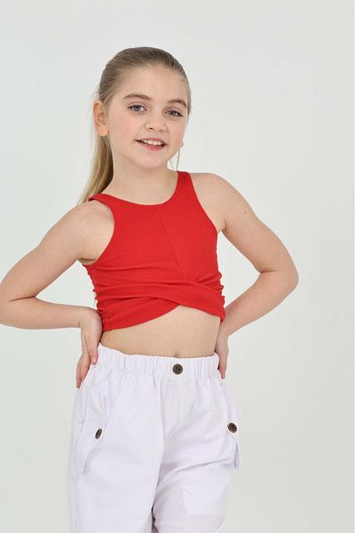 LePold Girl's Cross Patterned Camisole Crop Blouse