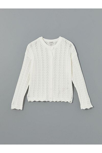 LC Waikiki Crew Neck Openwork Girl's Knitwear Cardigan