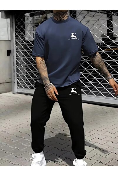 DAXİS Sportwear Company طقم بدلة رياضية مطبوعة للرجال تي شيرت Jogger Sweatpan...