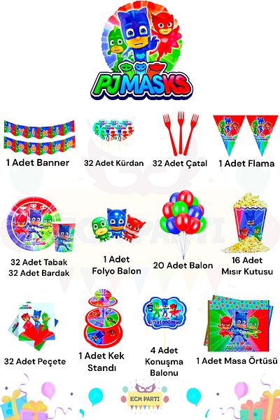 ECM PARTI مجموعة Pijamaskeliler Maxi لحفلات أعياد الميلاد تتسع لـ 32 شخصًا