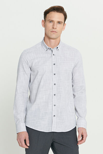 ALTINYILDIZ CLASSICS Men's Anthracite Slim Fit Narrow Cut Button Collar Linen...