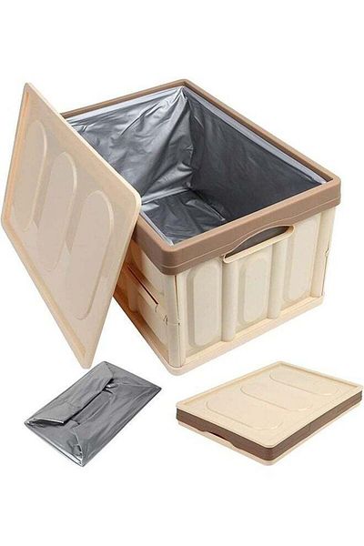 COOYA Collapsible Storage Bin/Bags,Storage Organizer,Durable Plastic,Foldable,for Car,Picnic,30L,Khaki