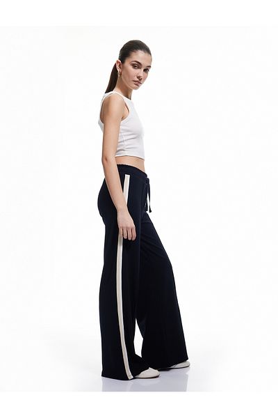 Koton Ribbed Wide Leg Sweatpants with Stripe Detail