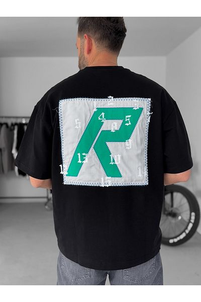 BYBASICMAN Black R Patched Oversize T-Shirt Res-5121