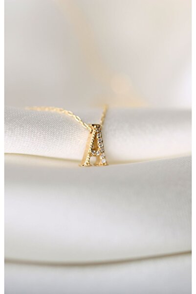 DİAMİNE PIRLANTA 14 Ayar Altın Taşlı 3 Boyutlu A Harf Kolye