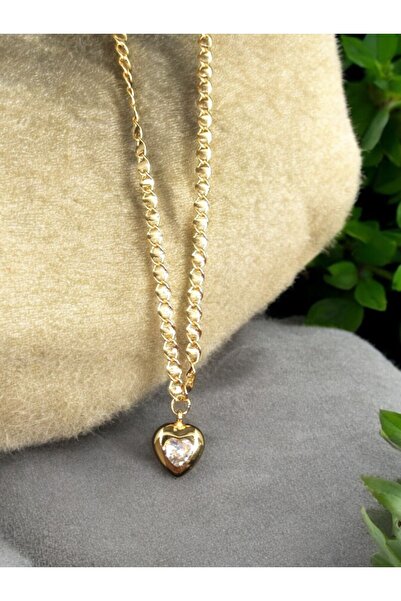 staınless steel قلادة على شكل قلب من حجر الراين - لون ذهبي