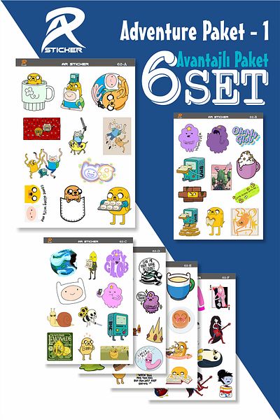 AR Sticker Autocolant pentru tabletă pentru laptop Adventure Time Pachet avantajos 1 - 6 set