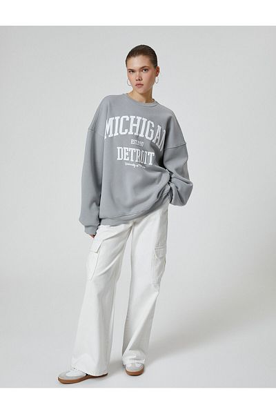 Koton College Sweatshirt Comfortable Fit Long Sleeve Crew Neck