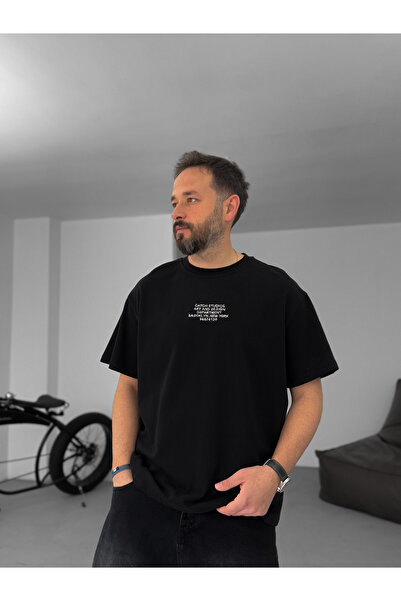 BYBASICMAN Tricou oversize cu broderie text negru C-002