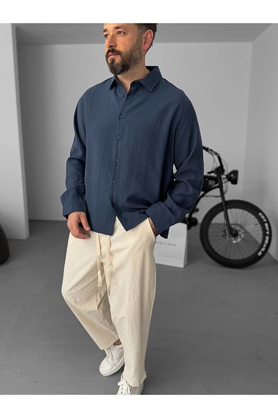 BYBASICMAN Petrol Blue Basic Long Sleeve Shirt Jj-184