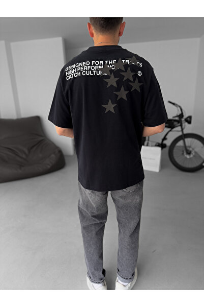 BYBASICMAN Чорна футболка з принтом "Зірки" C058