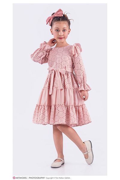 Tivido Rochie pentru fetiță cu broderie cu centură