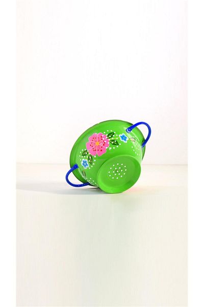 DEDEMİN EMAYELERİ Hand Painted Strainer Green Flower