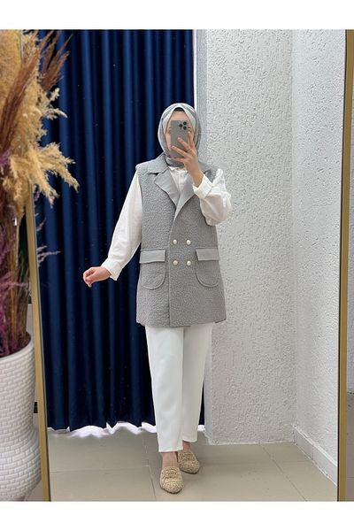 Ebrar Store سترة بوكليت رمادية - غطاء بليز، جيب - FS1238