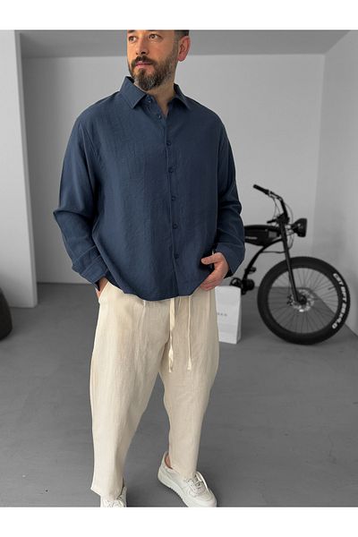 BYBASICMAN Petrol Blue Basic Long Sleeve Shirt Jj-184