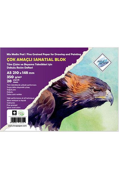 art liva دفتر رسم فني مقاس A5 350gr 20 Yp - مزخرف ومائي