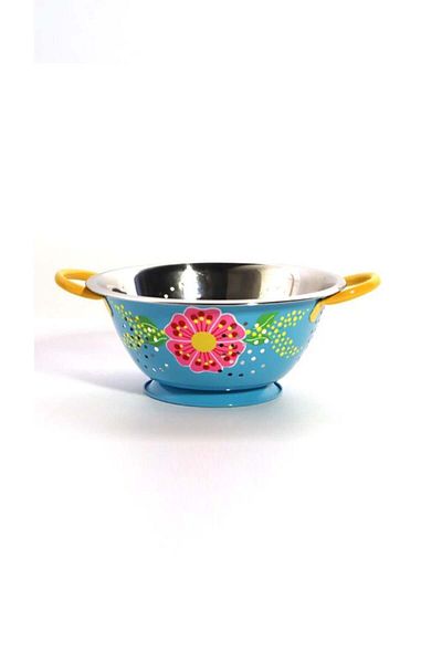 DEDEMİN EMAYELERİ Hand Painted Strainer Blue Flower