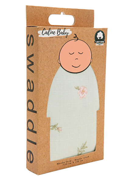 Caline Baby غطاء قماش موسلين نمط الورد - أخضر 120 × 120 سم 4 قطع مناديل للفم