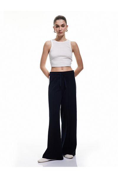 Koton Ribbed Wide Leg Sweatpants with Stripe Detail