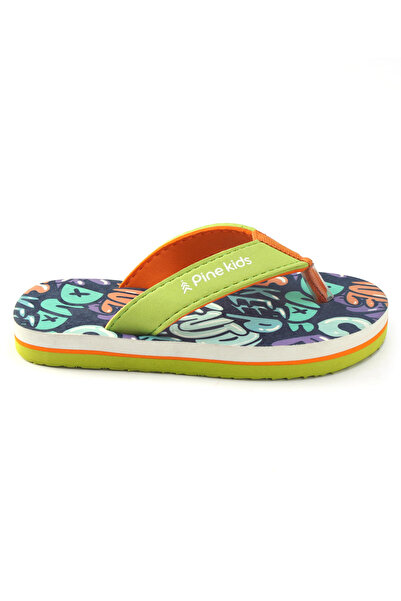 Pine kids Pine Kids Slip On Flip Flops with Text Print - Navy Blue & Lime