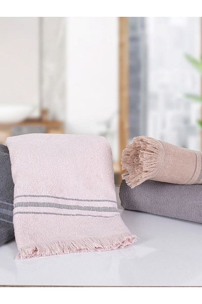 OYT TEKSTİL Arelina Textile 70x140 Cm Measuring 50% Cotton, 5% Bamboo Gray 2-Sided Fringed Bath Towel