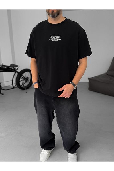 BYBASICMAN Black Text Embroidery Oversize T-Shirt C-002