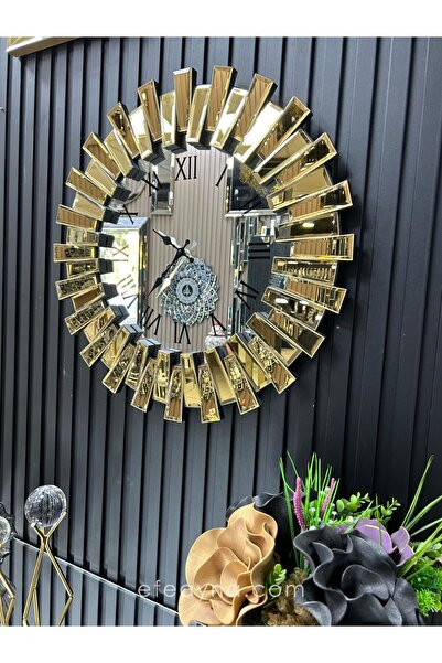 Efe Ayna PİYANO-GOLD AYNA DUVAR SAATİ-83cm