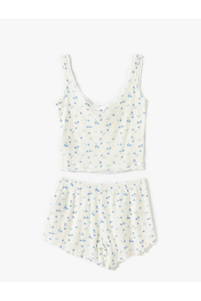 Koton Çiçek Desenli Pamuklu Şortlu Pijama Takımı