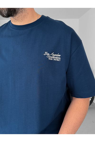 BYBASICMAN Navy Blue La Connetion Embroidered Oversize T-Shirt Pm-001