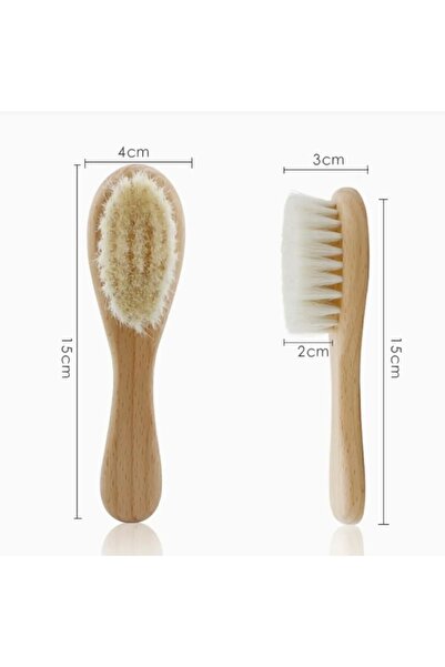 fikirstore Isme Özel %100 Gerçek Keçi Kılı Doğal Yumuşacık Bebek Saç Fırçası Ve Doğal Ahşap Tarak Seti