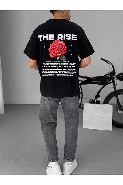 BYBASICMAN The Rise Printed Black Oversize T-Shirt - C-007