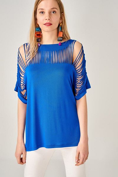 TRQOM Γυναικεία μπλούζα Saxs Blue Laser Cut
