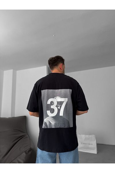 BYBASICMAN C37 Printed Black Oversize T-Shirt - C-059