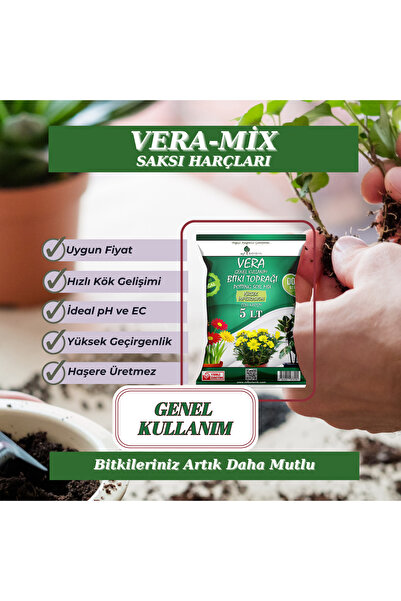 MF Botanik Veramix Genel Kullanım Özel Karışım Iç Ve Dış Mekan Bitki Toprağı 5 Litre Çiçek Toprağı Toprak Harcı