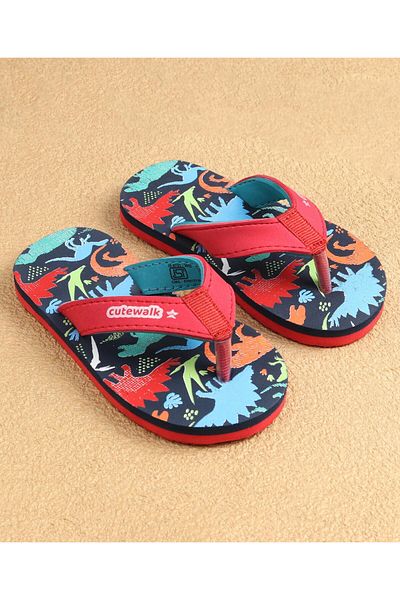 Cute Walk by Babyhug Cute Walk by Babyhug Slip on Flip Flops Dino Print - Navy & Red