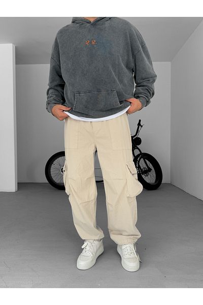 BYBASICMAN Stone Cargo Pocket Zip Thin Pants B-3023