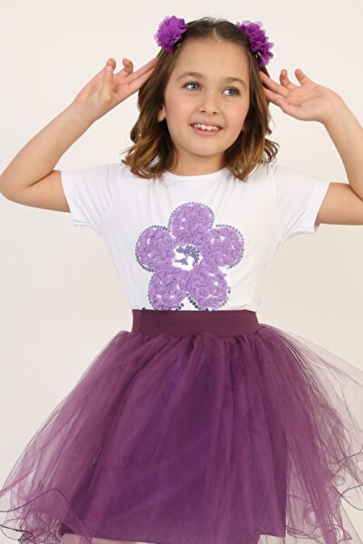 nacar çarşı Κοριτσίστικο κοντομάνικο μπλουζάκι με λαιμόκοψη ποδηλάτου και φλο...