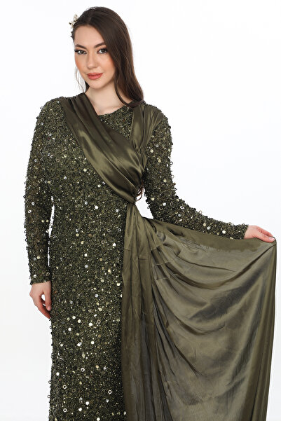 GATSBYLADY LONDON OLİVİE - EL İŞLEMELİ , TAŞ VE PUL DETAYLI ELBİSE