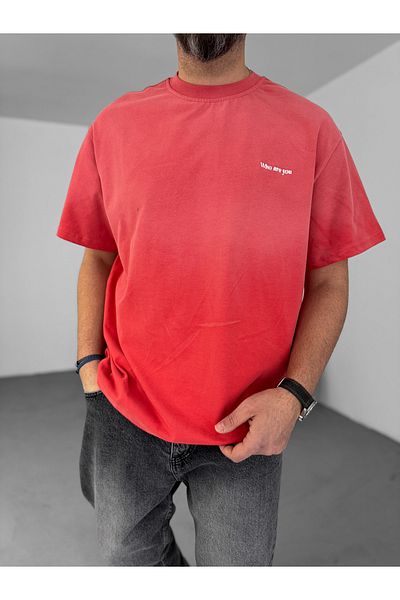 BYBASICMAN Who Are You Red Oversize Washable T-Shirt - C-049