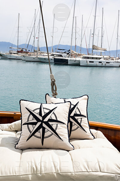 Ersperto غطاء وسادة مطرز بنمط مخلب البوصلة من سلسلة مارين، قطعة واحدة مقاس 43...