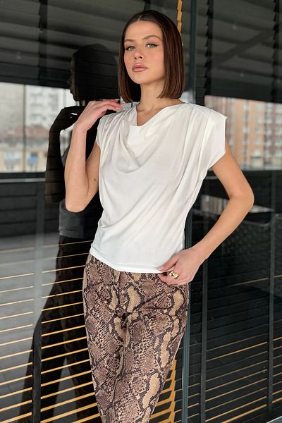 GÜLSELİ Κρεμ Γυναικεία Μπλούζα με Παγιέτες ώμου