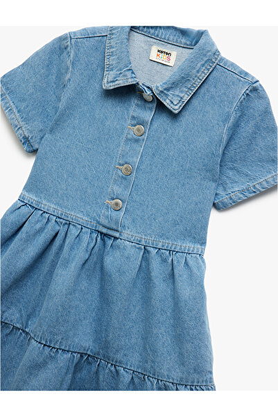 Koton Pamuklu Kısa Kollu Gömlek Yaka Denim Elbise