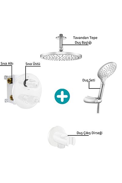 Eca 2-Way Myra Concealed Bath Set White Matte Shower and Faucet Matte Line