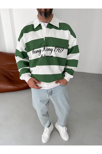 BYBASICMAN Green Striped Hong Kong Embroidered Sweat Jj-102