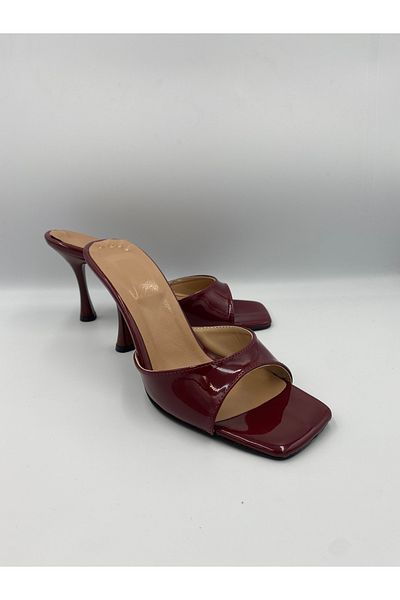 Ömer Ediz Shoes Papuci de damă REAL din piele lăcuită cu toc de 9 cm - Tocuri înalte elegante și confortabile