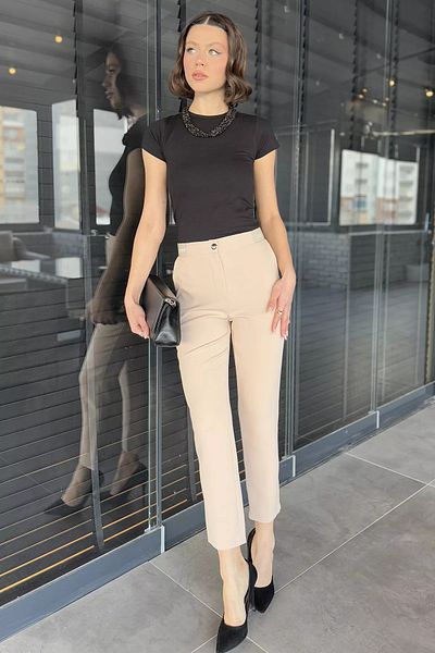 GÜLSELİ Women's Fabric Trousers with Stone Waist Elastic